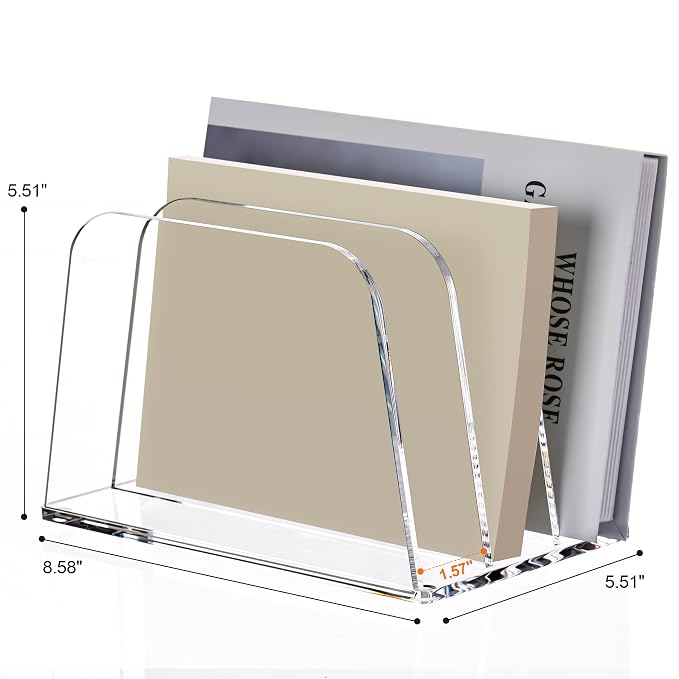 YUXUN Clear Acrylic Desktop File Sorter Organizer,Upright File Organizer, 3-Section Bookshelf for Home Office & Classroom - Image 6