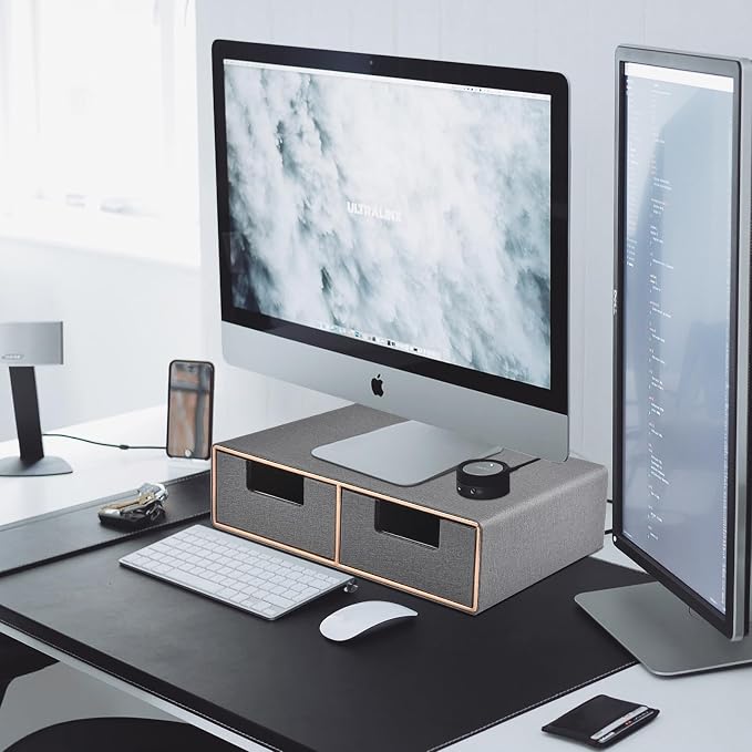 Linen Leather Desk Organizer with Drawers－Mini Desktop Drawer Organizer Stackable－Multifunctional Tabletop Organization Storage Box for Office Supplies Home Vanity Toiletries (Grey, 2-drawers) - Image 6