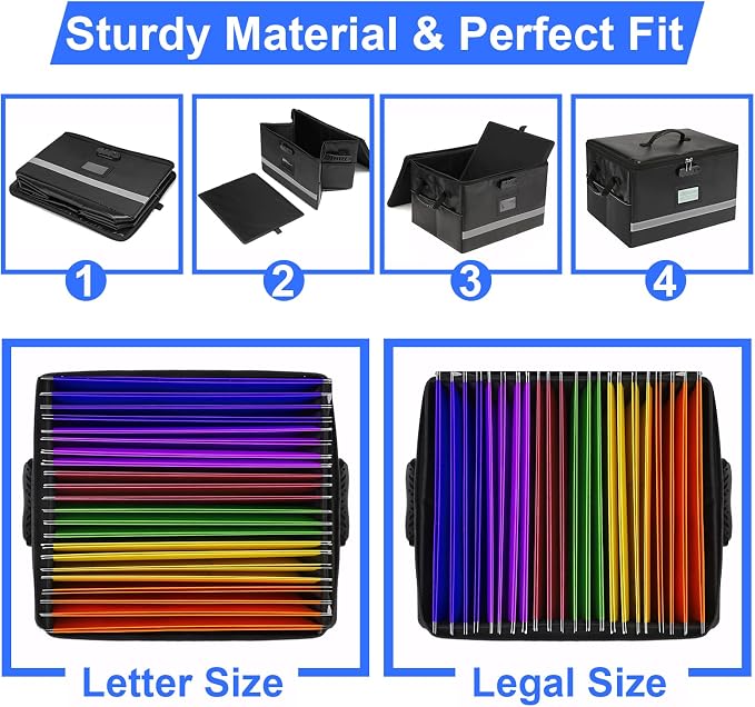 EXLIFBAG File Organizer, Fireproof File Box with Lids, Important Document Organizer Box with Lock, Portable File Folder Organizer with Handle - Image 4