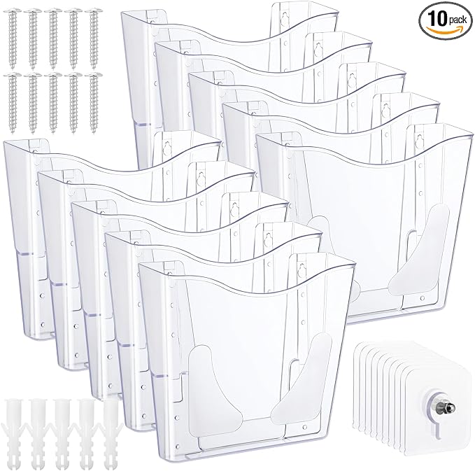 RattanView 10 Pack Acrylic Wall Pocket File Holders Single Pocket Wall Mount File Organizer Hanging Mail Magazines Organizers for Office Home Classroom(Transparent) by RattanView