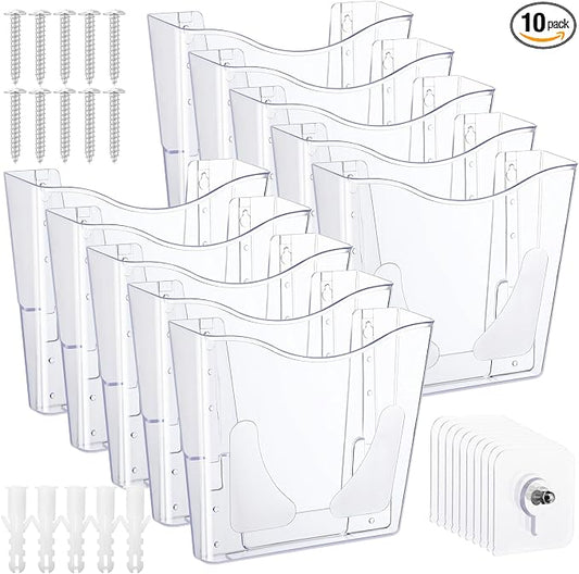 RattanView 10 Pack Acrylic Wall Pocket File Holders Single Pocket Wall Mount File Organizer Hanging Mail Magazines Organizers for Office Home Classroom(Transparent) by RattanView