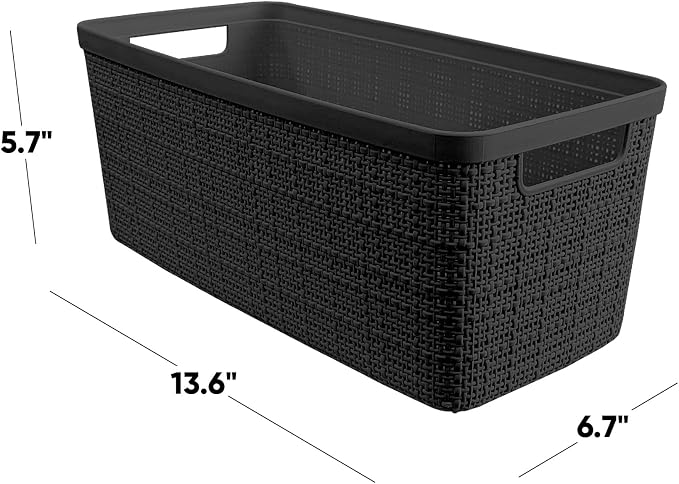 Curver Set of 8 Slim 6.8L Jute Decorative Plastic Organization and Storage Baskets - Perfect Bins for Home Office, Closet Shelves, Kitchen Pantry and All Bedroom Essentials, Black - Image 2