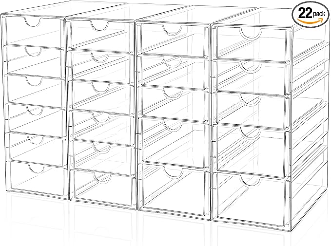 DOMNIU Acrylic Makeup Drawer Storage Organizer with 22 Drawers, 4 Set | Office Desk Organization and Storage, Dustproof Drawer Organizer for Makeup, Countertop, Jewelry, Desktop, Bathroom, Bedroom by DOMNIU