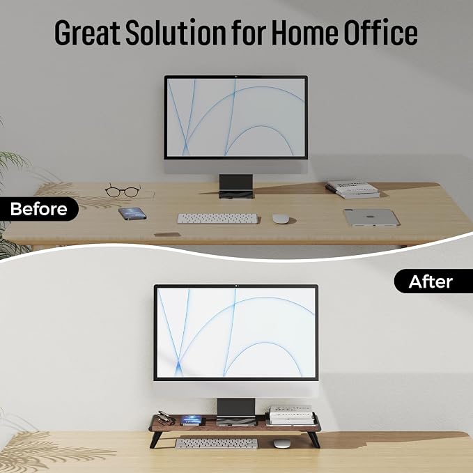 loukin Monitor Stand Riser for Desk, 22.4" × 8.2" Computer Stand, Brown | Supports 22 lb, No Installation Required, Water-Resistant Surface, Fits Laptops and Printers, Ergonomic Design - Image 7