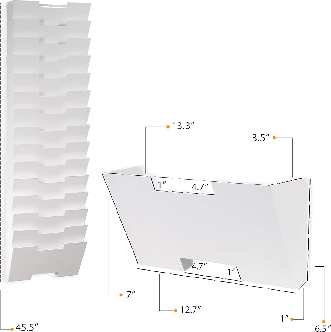 Wallniture Lisbon 15-Tier Wall Mounted File Holder and Desk Organizer, Metal White Office Organization and Storage Rack - Image 3