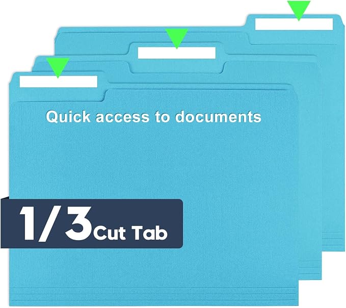File Folders,Colored File Folders Letter Size 8.5" x 11",150 Pack 1/3 Cut Tab Bulk Durable Paper Folders with Blank Labels,File Folder for Office Business School Home Use,Lake Blue - Image 3