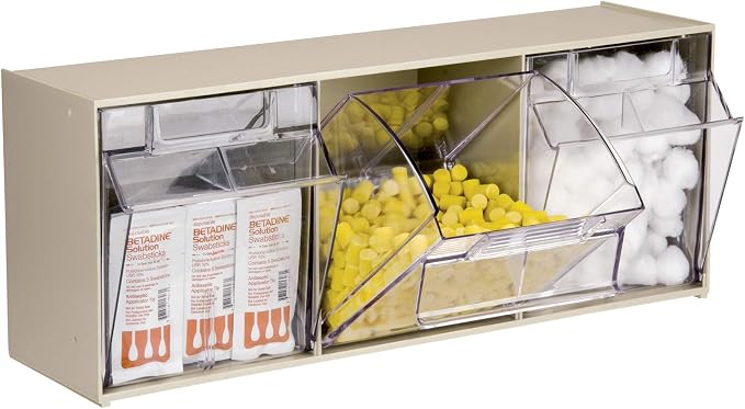 Akro-Mils TiltView Plastic Storage Cabinet with 3 Tilt Out Bins, Horizontal Plastic Parts Organizer, Teacher Toolbox, and Office Supply Organizer, 23-5/8" W x 9-7/16" H x 7-7/8" D, Stone - Image 4