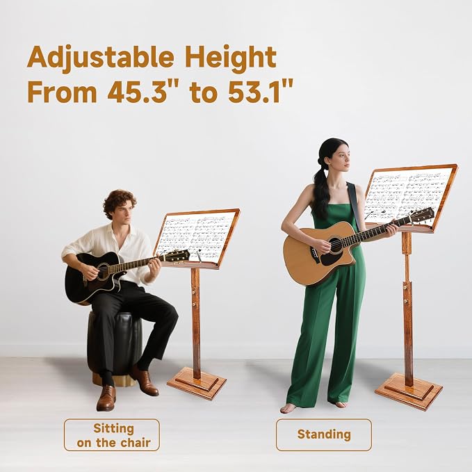 Sheet Music Stand - Wooden Music Stand for Sheet Music with Carrying Bag, Adjustable Height Bamboo Desktop Book Stand Lectern Podium On-Stage Holder for Guitar Violin Piano Concert - Image 3