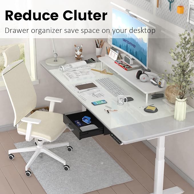 UNITEDPOWER Under Desk Drawer Storage, Pull-Out Office Hidden Counter Drawer, Metal Sliding Organizer Mount Below Table for Standing Electric Adjustable Height Desk, Black - Image 6
