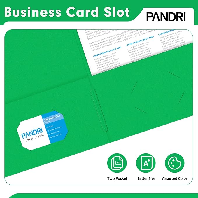 Two Pocket Folders, PANDRI 75 Pack 2 Pocket Folders, Letter Size Paper File Folder for School Office Home Business, Assorted 5 Colors - Image 3