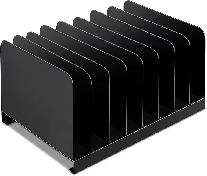 Suzile Metal Desktop File Organizer, 8 Compartments, Vertical File Sorter, Black, 11.02 W x 14.96 L x 6.30 H, Office, Reception Areas, Workspace(Rectangle) by Suzile