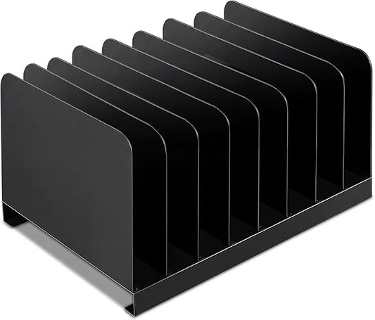 Suzile Metal Desktop File Organizer, 8 Compartments, Vertical File Sorter, Black, 11.02 W x 14.96 L x 6.30 H, Office, Reception Areas, Workspace(Rectangle) by Suzile