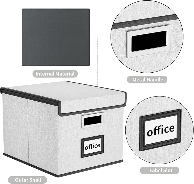 File Organizer Box with Lids, Collapsible File Folder Organizer | File Box with Plastic Slides for Office Document Storage, Filing Bin for Letter Size Hanging File Folders (1 Pack, White) - Image 4