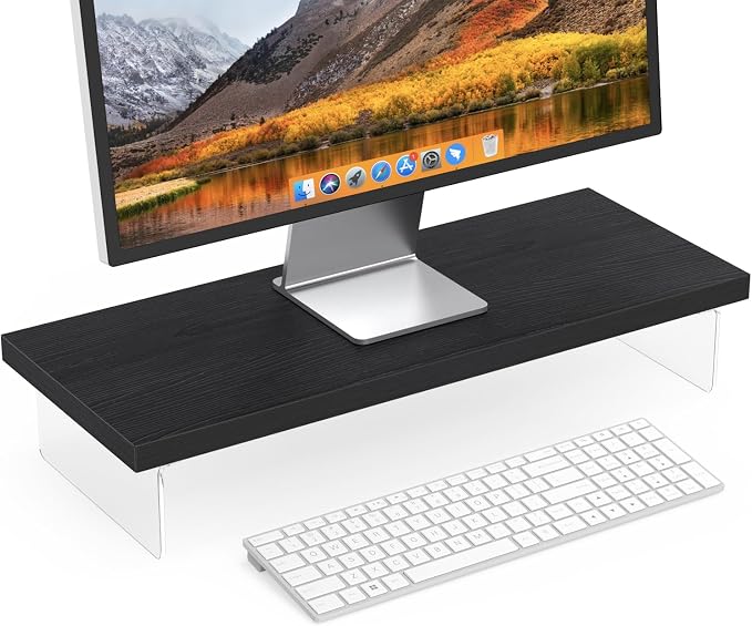 Monitor Stand Riser, 25x10 in Wood & Acrylic Computer Desk Organizer Shelf | Computer Monitor Stand With Wood & Acrylic Design; Works As Laptop Riser, Printer Stand, TV Screen Riser And Desk Organizer. by SSWOOD