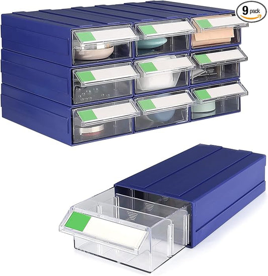 9pcs Sewing Craft Storage Box Hardware Craft Drawer Storage Cabinet Plastic Stacking Shelf With Divider Tag Cards Multifunctional Rack For Home Office Small Items (9, Blue) by Laugh+Cat