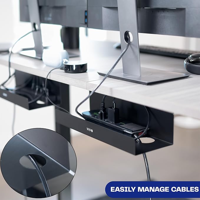 VIVO 2 Pack Black 17 inch Extra Deep Cable Management Tray, DESK-AC16-2C | Set of 2, Under Desk, Low Profile Power Strip Holder, Cord Organizer, Wire Tamer Steel Rack, Home Office, Holds 11 lbs each - Image 6