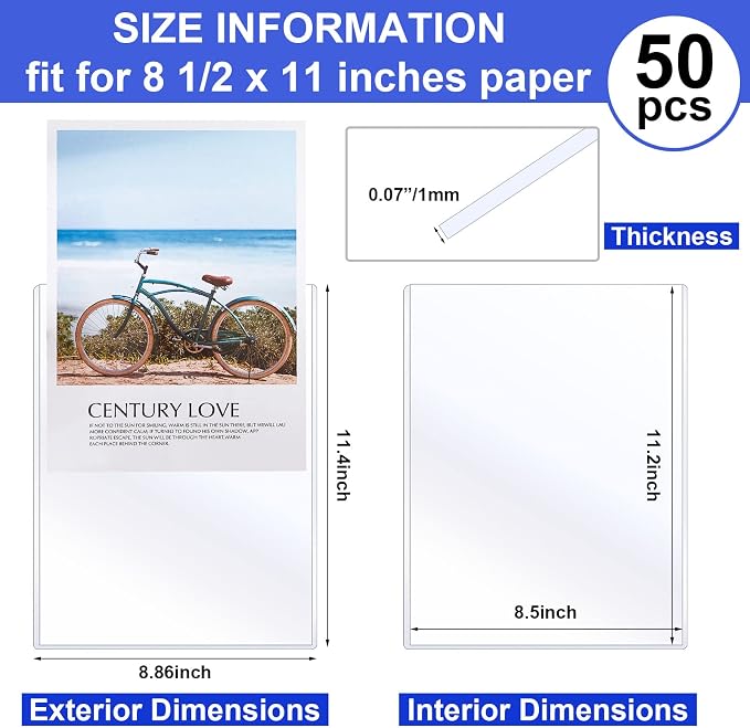 Teling 50 Pcs 8.5 x 11 Inch Rigid Sheet Protectors, Clear Plastic Document Sleeves, Hard Document Holder, Birth Certificate Protector Certificate Holder Clear Paper Protector for Important Documents - Image 2