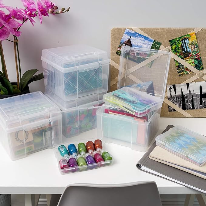 IRIS USA Photo Storage Box |Made in USA| 6 Cases - Clear | Fits 4" x 6" Pictures / Organizing Containers for Tasks, Stickers, Ephemera & Flashcards - Image 4