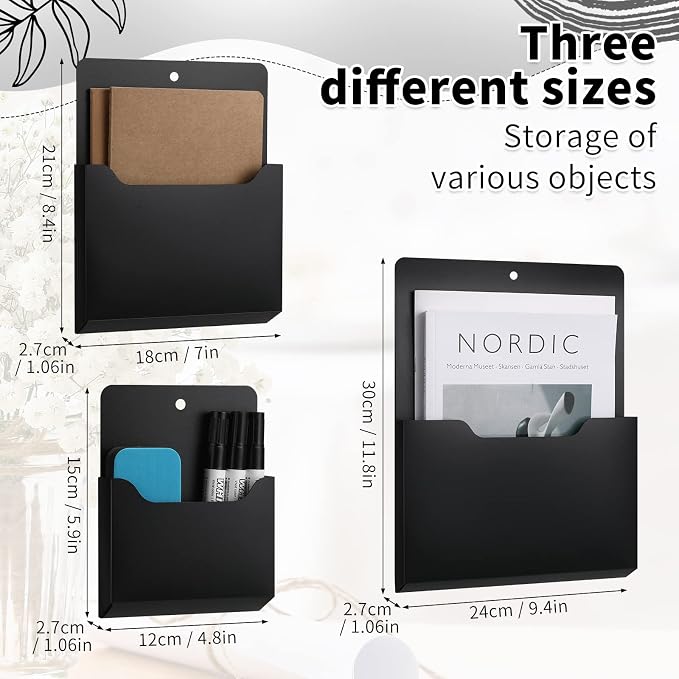6 Pack Magnetic File Holder Magnetic Paper Holder Fridge Magnet Organizer Letter Size Fridge Pockets Storage Mail Planner Wall File Organizer for Refrigerator Locker Whiteboard (Large, Medium, Small) - Image 2