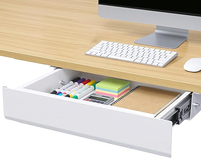 FLEXISPOT Under Desk Drawer, Steel Drawer for Desk Slide-out, Under table Mounted Drawer, Standing Workstation Storage Attachment for Office Home - 17.7” Width, White by Unknown