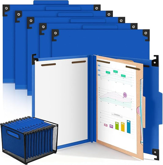 Henoyso 10 Pcs Hanging Classification Folders,1 Pocket Divider,Dark Blue | Letter Size, Hanging File Folders with 1 Pockets, 2" Expansion, 4 Prong Fasteners, 1/3 Tab Cut, 4 Sections, Pressboard Manila by Henoyso