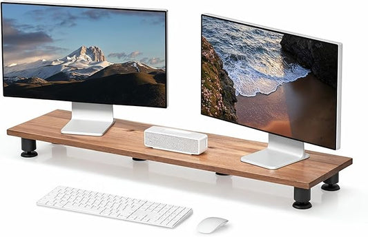 Nordik Dual Monitor Stand Riser -Hardwood Acacia Monitor Shelf (42x10.5 in) | Premium Handmade Acacia Wood Monitor Stand - Easy to Assemble Monitor Riser - Double Monitor Riser with Storage Organizer by NordikByDesign