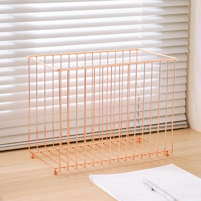 Y YOMA Hanging File Organizer, Letter Size Rose Gold Metal Desk File Crate Storage Basket for Home Office, 1 Pack, I Shaped - Image 8