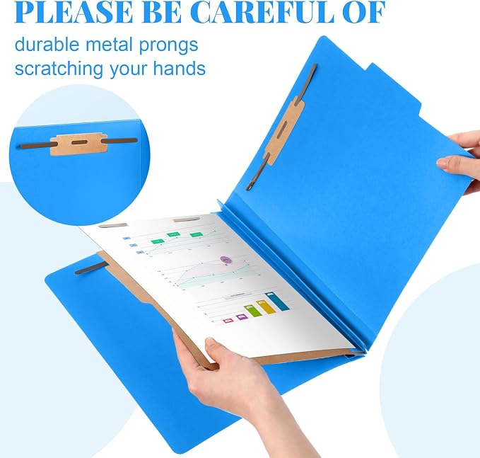AmazingSpark 24 Pcs Classification Folder Letter Size Bulk 1 Divider Pressboard File Folder with Expansion 2 Prong Fastener Heavy Duty Office File Organizer for School Medical Document(Business Blue) - Image 4