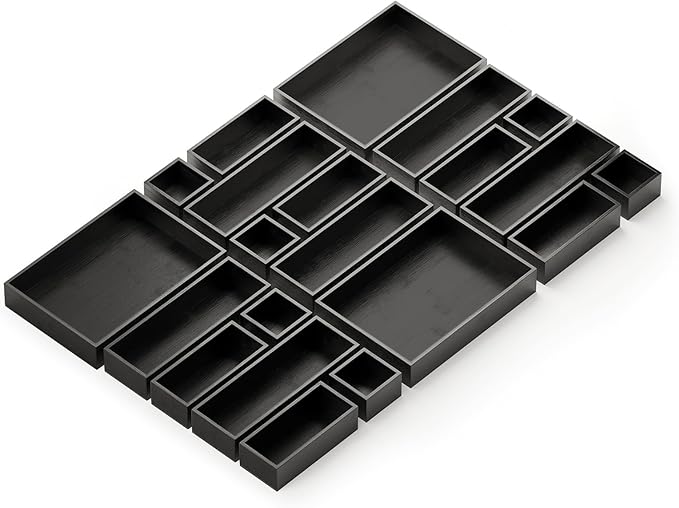 SpaceAid 21-Piece Bamboo Drawer Organizer Storage Boxes Set, Wood Tray Junk Drawer Organizers Multi-Use Divider Bins for Kitchen, Bathroom, Office Desk and Makeup Organization (21 Pack, Black) by SpaceAid