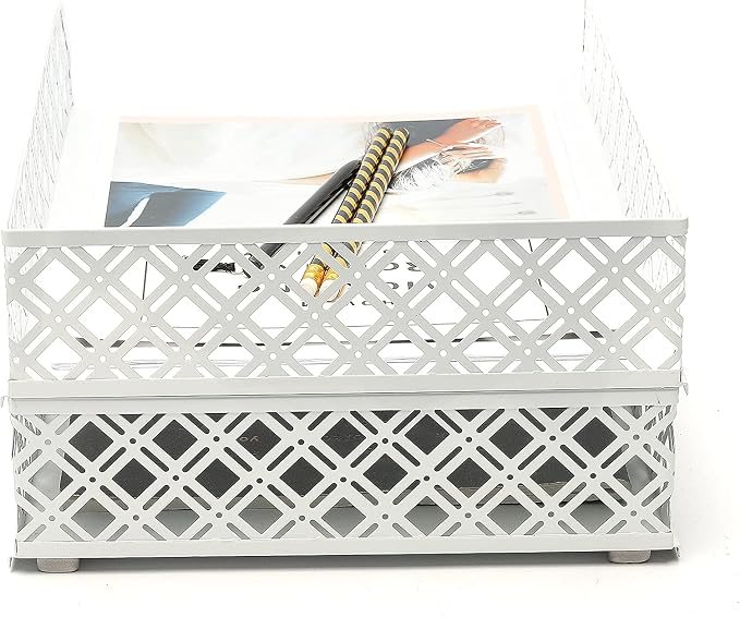Exerz Letter Trays 2pcs Stackable Paper Sorter/Desk Organiser/File Tray for Desk - Wire Mesh Metal File Rack - Office, School, Home Study (White) - Image 8