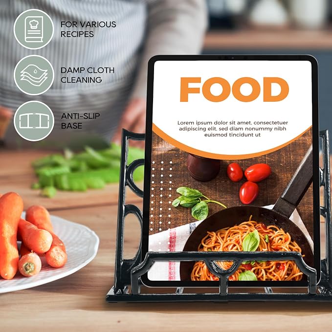 JOGREFUL Cast Iron Cookbook Stand, Kitchen Recipe Holder Love Heart Black | Heavy-Duty Book Vintage Holder, Reading Rest Holder for Easel/Counter/Books/Magazine/iPad/Bible - Image 4