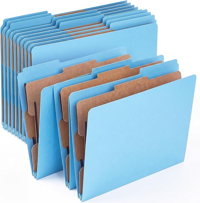 AmazingSpark 12 Pack Light Blue Classification Folders Letter Size, 1 Divider, 1/3-cut Tab, File Folders with Fasteners, Prongs, Expanding File Organizer Bulk for Office Employee, Coworker, Staff by Unknown