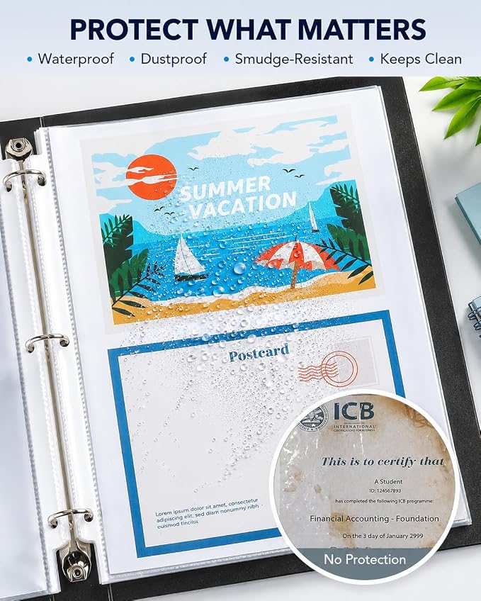 KTRIO Sheet Protectors for 3 Ring Binder 500 Pack, Plastic Sleeves 8.5 x 11 | Clear Page Protectors, Acid-Free Plastic, Fits Letter Size Paper Documents, Top Loading, Business Office School Supplies - Image 4