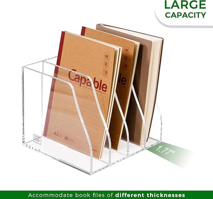 Lovemolly Acrylic Magazine File Holder – 4-Slot Clear Desk Organizer, Vertical Document Sorter for Office, Home & Classroom, No-Assembly Tabletop Rack for Folders, Books & Tablets, 7.09x8.07x6.3 in - Image 6