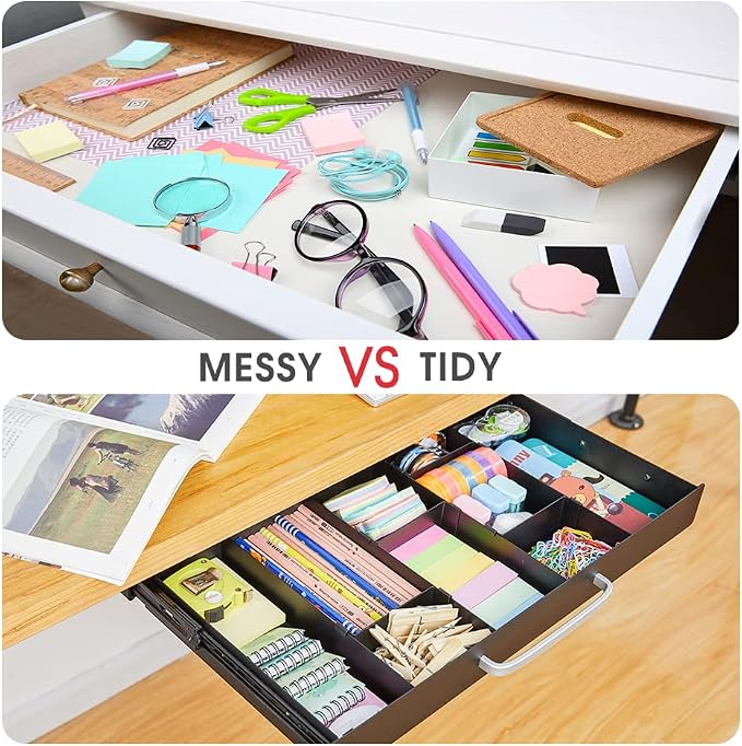 GOME Large Size Under Desk Slide out Pencil Drawer with Adjustable Space Divider Design for Storing Pencil and Office Accessories, Underdesk Pull out Tray Organizer Mounted for Sit Stand Workstation - Image 7