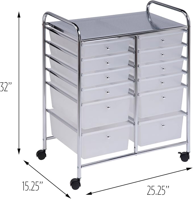 Honey-Can-Do Rolling Storage Cart and Organizer with 12 Plastic Drawers - Image 6