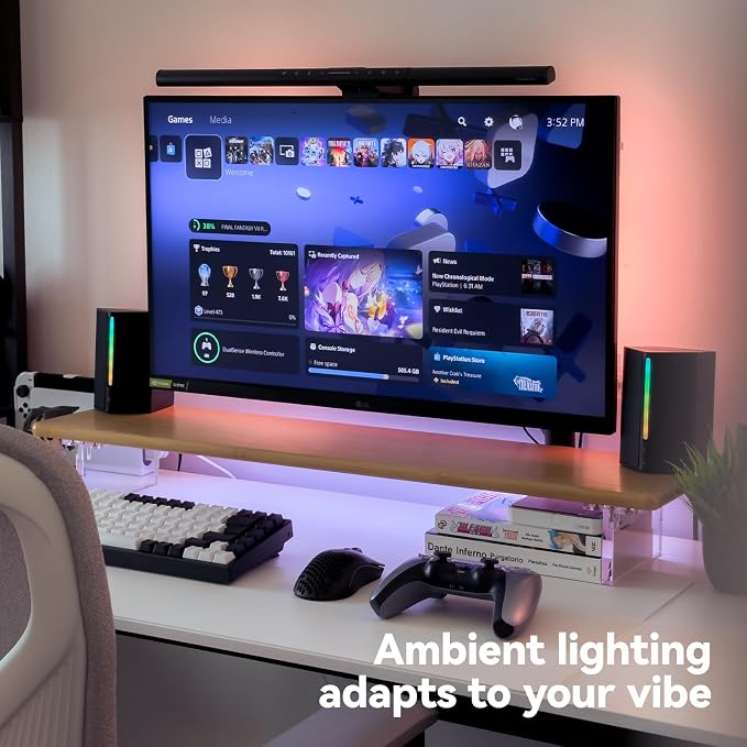 Bamboo Monitor Stand, Desk Shelf with Acrylic Legs and RGB Lights | 31.5-Inch Wide, 3.3-Inch Clearance, Fits Monitor, Laptop, Printer and Speakers for Small Desks - Image 3