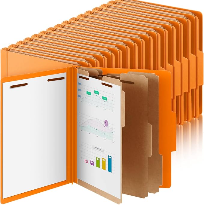 Skyygemm 36 Pcs Classification Folder Letter Size, 3 Divider File,Orange | Back to School Supplies, Pressboard File with Fastener, Expanding Organizer Bulk for School Teacher, Office Employee, Staff by Skyygemm