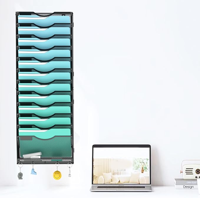 Gawerk 13-Tier Wall File Organizer Hanging Wall File Holder Wall Mount Paper Folder Organize - Image 3