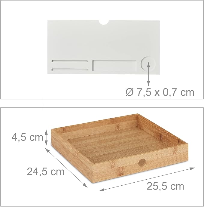 Relaxdays Monitor Stand, 2 Drawers, PC Riser for Desk, H 12 x W 56 x D 27 cm, Bamboo & MDF, White/Natural - Image 5