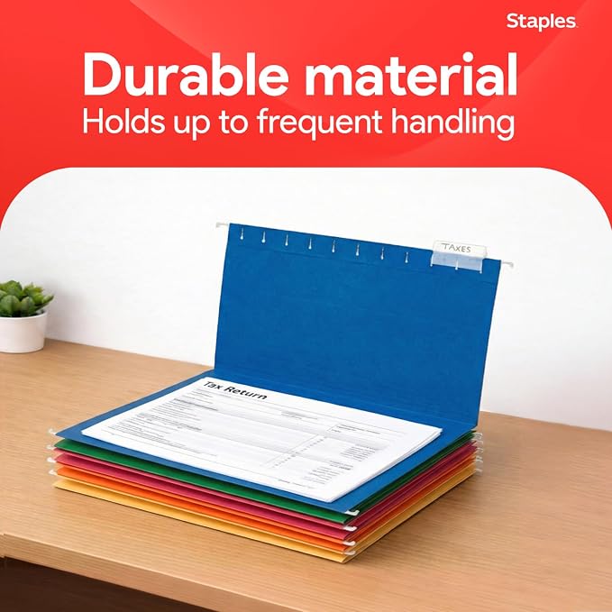 Staples Heavy Duty Reinforced Hanging File Folders, 1/5-Cut Tab, Legal Size, Assorted Colors, 25/Box (ST18657-CC) - Image 6