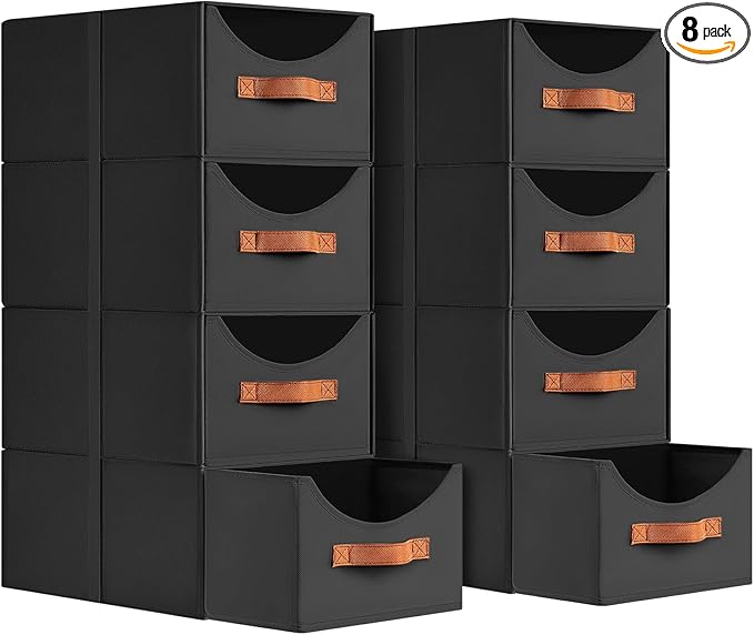 Stackable Storage Drawers - Collapsible Storage Bins with Drawers, 6 Pack Closet Shelf Organizer Basket, Fabric Pull Out Organizer for Bedroom, Living Room, Dorm, Black by Homsorout