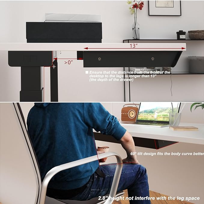 Large Under Desk Mounted Sliding Drawer with Pencil Tray and 60 Degree Tilt Panel to Pull Out, 26'' Long & 13'' deep Large Storage Organizer for Sit Stand Workstation - Image 6