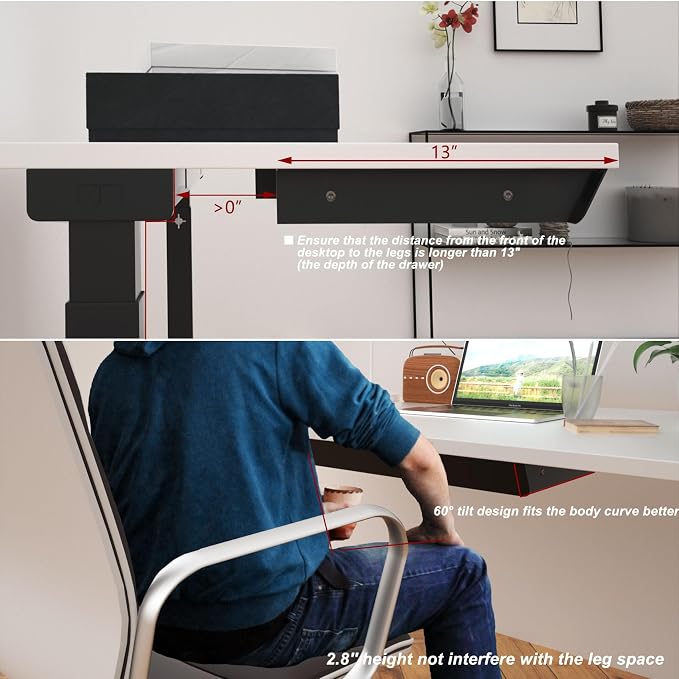 Large Under Desk Mounted Sliding Drawer with Pencil Tray and 60 Degree Tilt Panel to Pull Out, 22'' Long & 13'' deep Large Storage Organizer for Sit Stand Workstation - Image 6