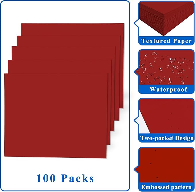 Zzrywuty 100 Packs Red Paper Folders with Pockets for Students,Businessmen and Office Workers,Letter Size,Two Pocket Folders with Card Slot for Office,Business,School Supplies - Image 5