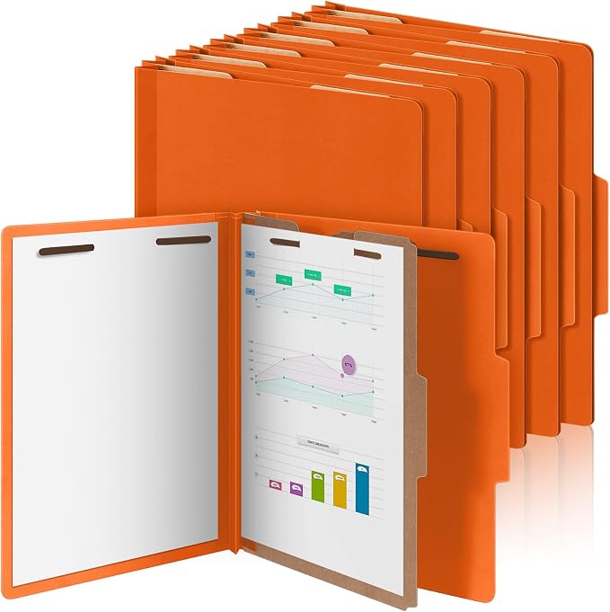 Skyygemm 12 Pcs Classification Folder Letter Size, 1 Divider,Orange | Back to School Supplies, File Organizer with Fastener, Expanding File Organizer Bulk for Office Employee, Staff, Teacher by Skyygemm