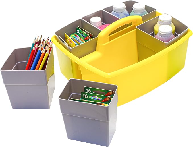 Storex Large Classroom Caddy with Cups, 13 x 11 x 6.575 Inches, Yellow, Case of 2 (00982A02C) - Image 8