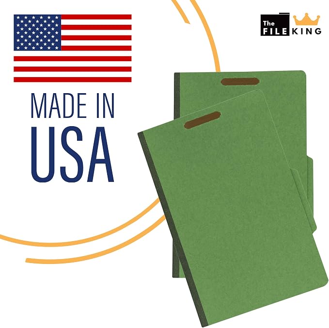 The File King Pressboard Classification Dark Green Partition File Folder | Legal Size - Box of 10 | Two Dividers | Six 2” Durable Fastener Prongs | 2/5 Cut Top Tab | 2” Expansion - Image 5