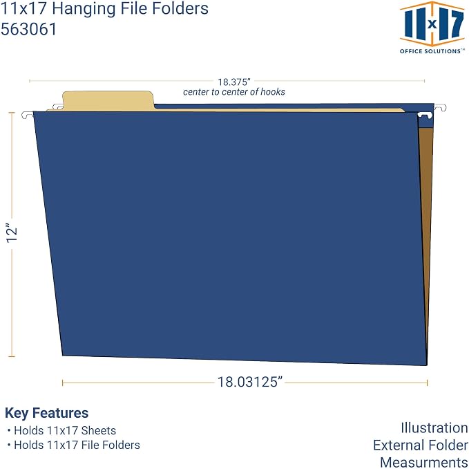 Ruby Paulina 11x17 Hanging File Folders – 25 Pack Tabloid Size Hanging File Folder Organizer with Plastic Tabs – Blue 11 x 17 Folder for Filing Cabinets, Bins, Drawers, and Organizers - Image 2