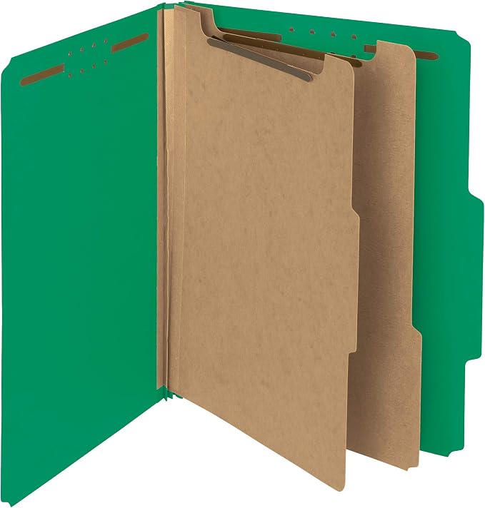 Smead 100% Recycled Pressboard Classification File Folder, 2 Dividers, 2" Expansion, Letter Size, Green, 10 per Box (14063) by SMEAD
